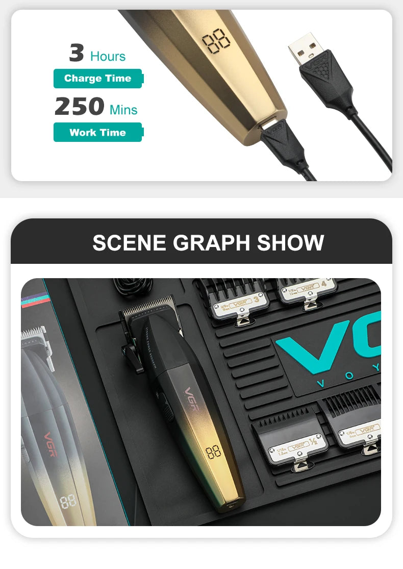 VGR Hair Clipper Professional Hair Trimmer Electric Clippers Cordless Hair Cutting Machine 9000RPM Trimmer Clipper for Men V-003