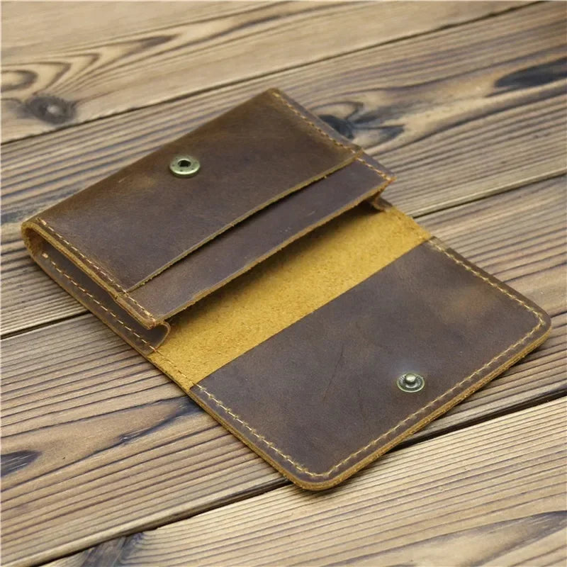 Handmade Vintage  Leather Men Wallet Men Purse Cowhide Leather Short Card Wallet for Male Money Clips Money Bags New