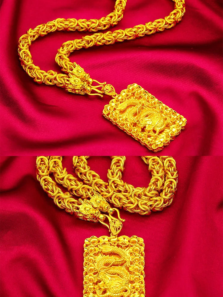 EternaGold  Bold Dragon Pendant Men 24K Gold AU999 - Sharp 3D dragon carving, 24K/AU999 pure gold, heroic bold aura for men