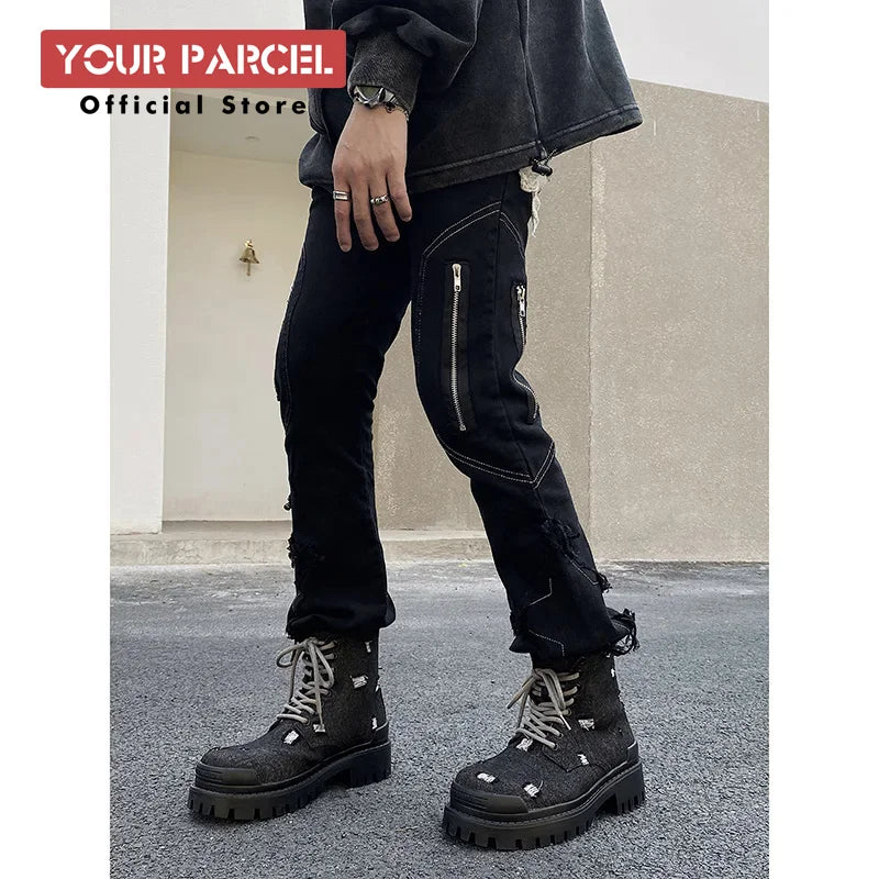 Mating boots for men new design black washed denim canvas short boots distressed style thick soled shoes Street Style