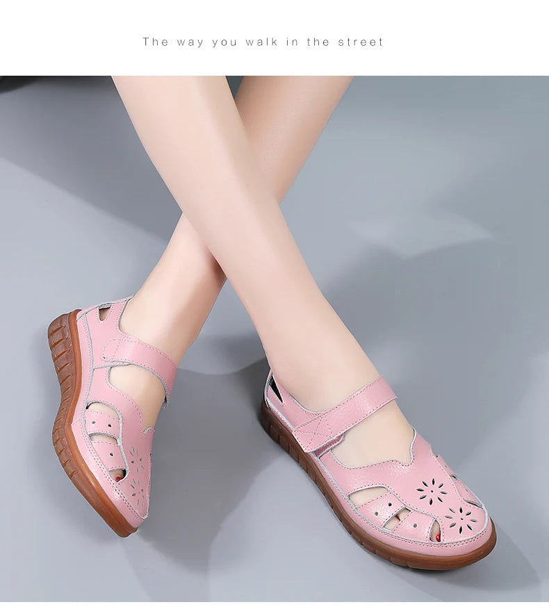 Sandals Summer Breathable Leather Slippers Women Fashion Non-Slip Casual Roman Shoes Ladies Sandals on Sale Off White Shose