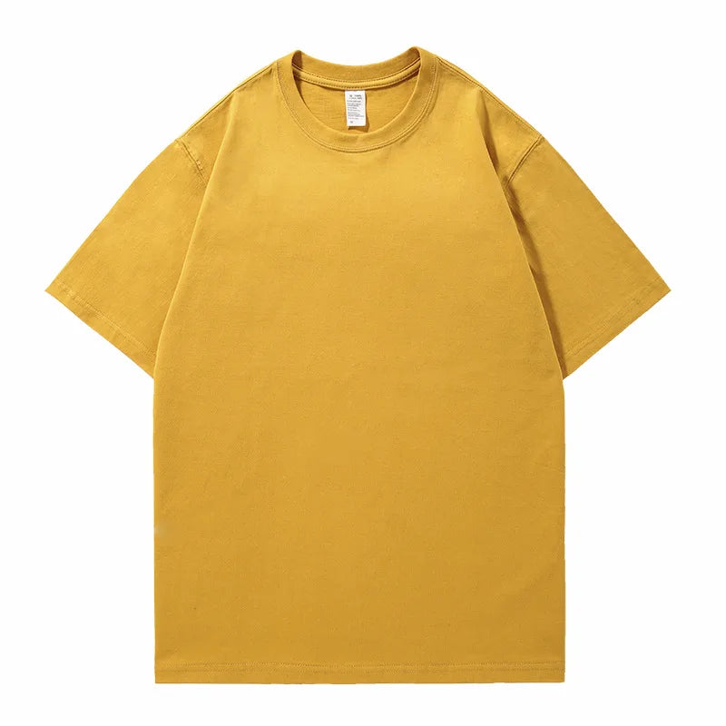 200G 100% Cotton T-shirts For Men solid color  Oversized Basic T Shirt Drop-Shoulder Tshirt Streetwear Tops monochrome Tee