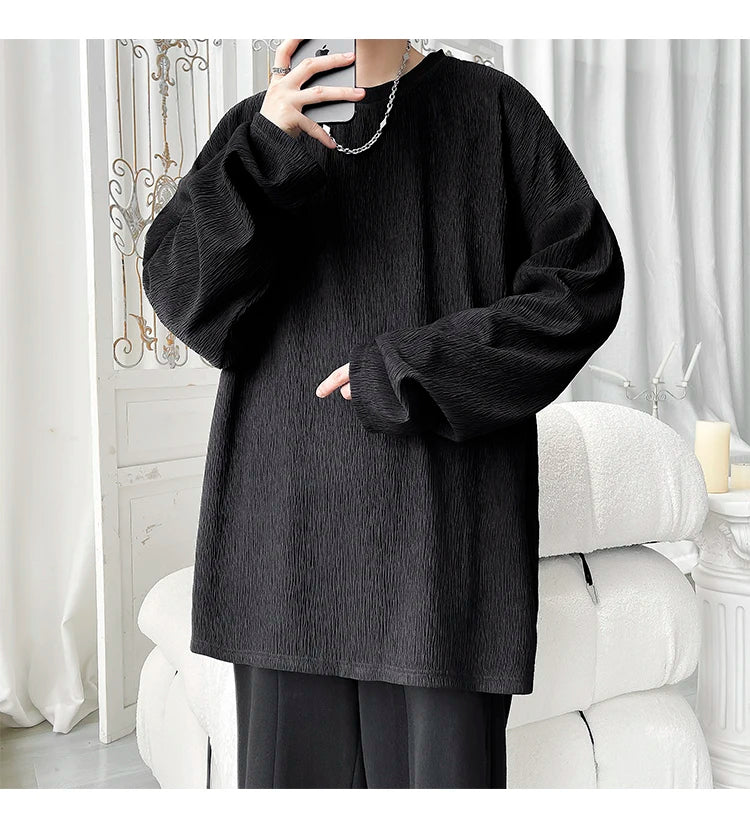 Men's High Street Long Sleeve T-Shirt - Trendy Casual Top Loose Fit Comfortable Wear, Modern Minimalist Style, Everyday Essentia