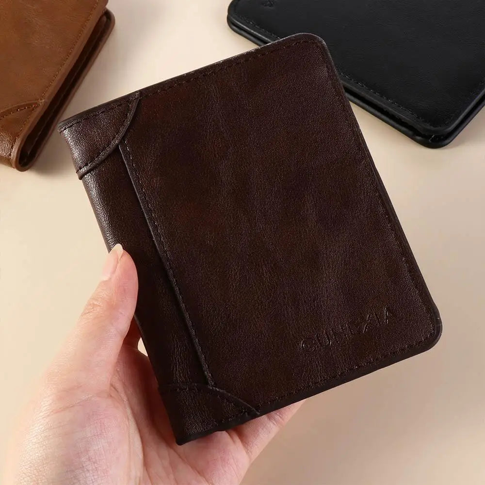 Leather 2 Fold Wallets Urban Recreational Style Soft Men's Short Wallet Multifunction Solid Color Male Leather Purse Shopping