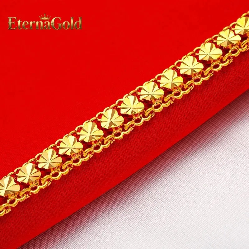 EternaGold 24K gold adjustable bracelet  AU999 full gold, wide-face shiny body shape is simple and elegant