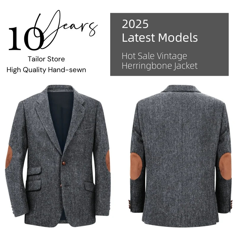 Men's Blazer Herringbone Single Breasted Casual Elegant Man Suit Jackets Coat Men's Stage Clothing Clothing-for-men Male Clothes