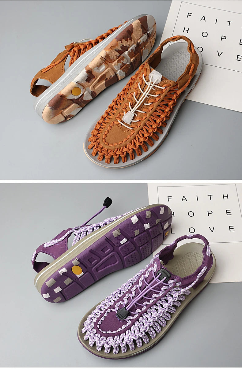 Summer Men Sandals Weaving Design Beach Sandals Breathable Casual Flat Roman Mens Shoes Outdoor Couples Sandals