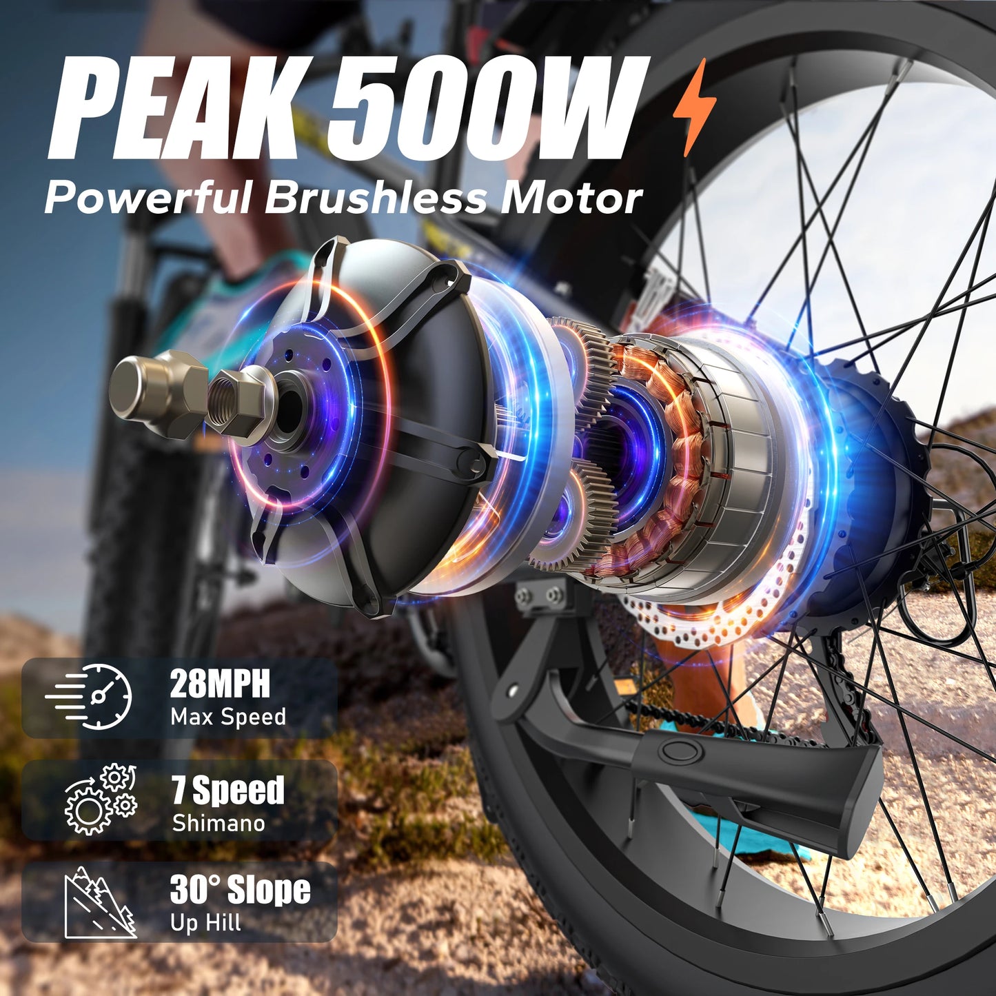 26inch E-Bike for Adults 500W Motor 7-Speed Mountain Electric Bicycle Off-road E-BIKE Urban/Cruise Riding