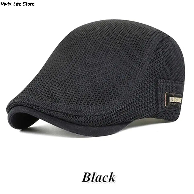 Men's Casual Golf Hat Berets Cotton Caps For Spring Summer Autumn Cabbie Flat Cap Breathable Mesh Newsboy Cap