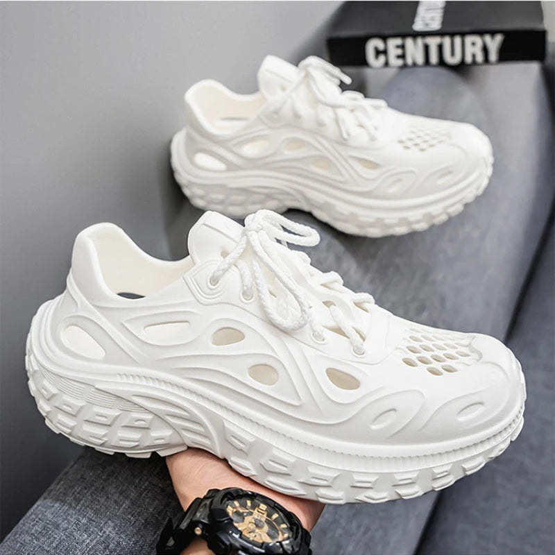 Sandals for Men Outdoor Non-slip Tire Sole Hole Shoes Hollow Breathable Men's Sandals Beach Lightweight Platform Sneakers Men