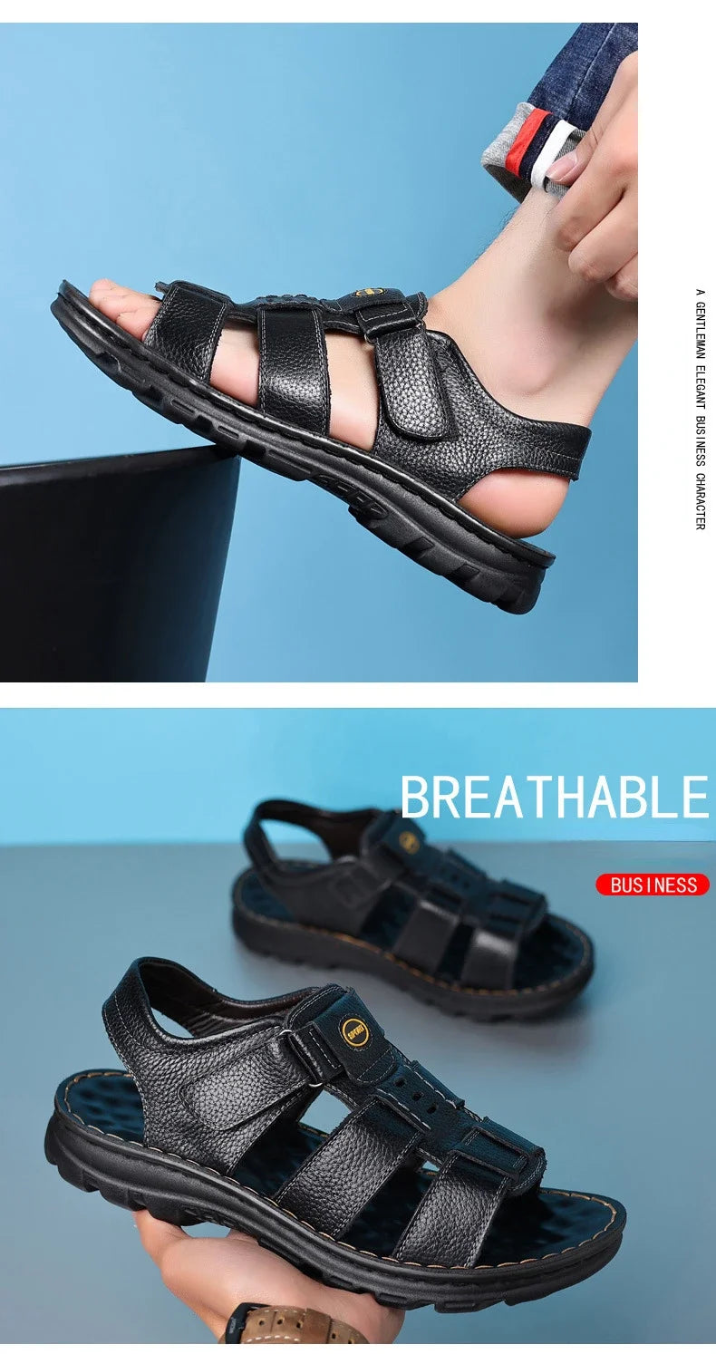 Genuine Leather Men Sandals High Quality Causal Shoes for Men Outdoor Non-slip Beach Shoes Fashion Designer Cowhide Men Slippers