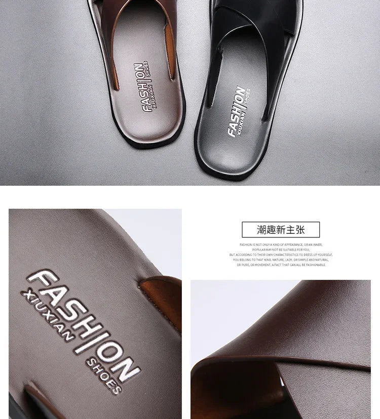 Sandals for Men Slippers Genuine Leather Luxury Brand Fashion  Men Flats Casual Non-slip Beach Sandalia Zapatos Hombre 2024