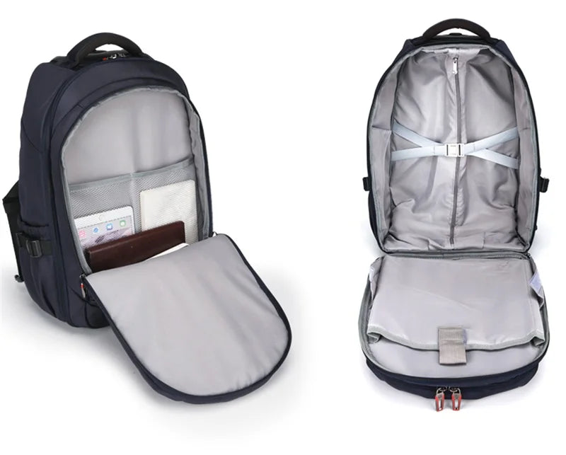 Airline Approved Carry On Backpack for Men Large Capacity Luggage with Telescopic Handle Durable Wheels TSA Friendly Travel Bag