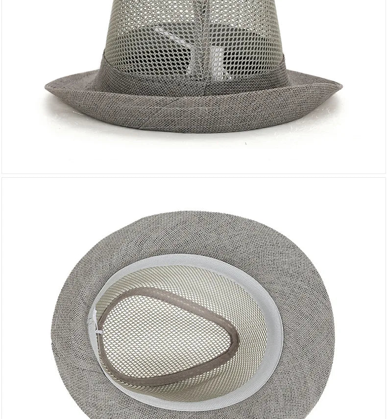 Wholesale Middle Aged and Elderly Male Summer Breathable Mesh Sun Caps Women Beach Trilby Straw Hat Big Head Men Party Fedora