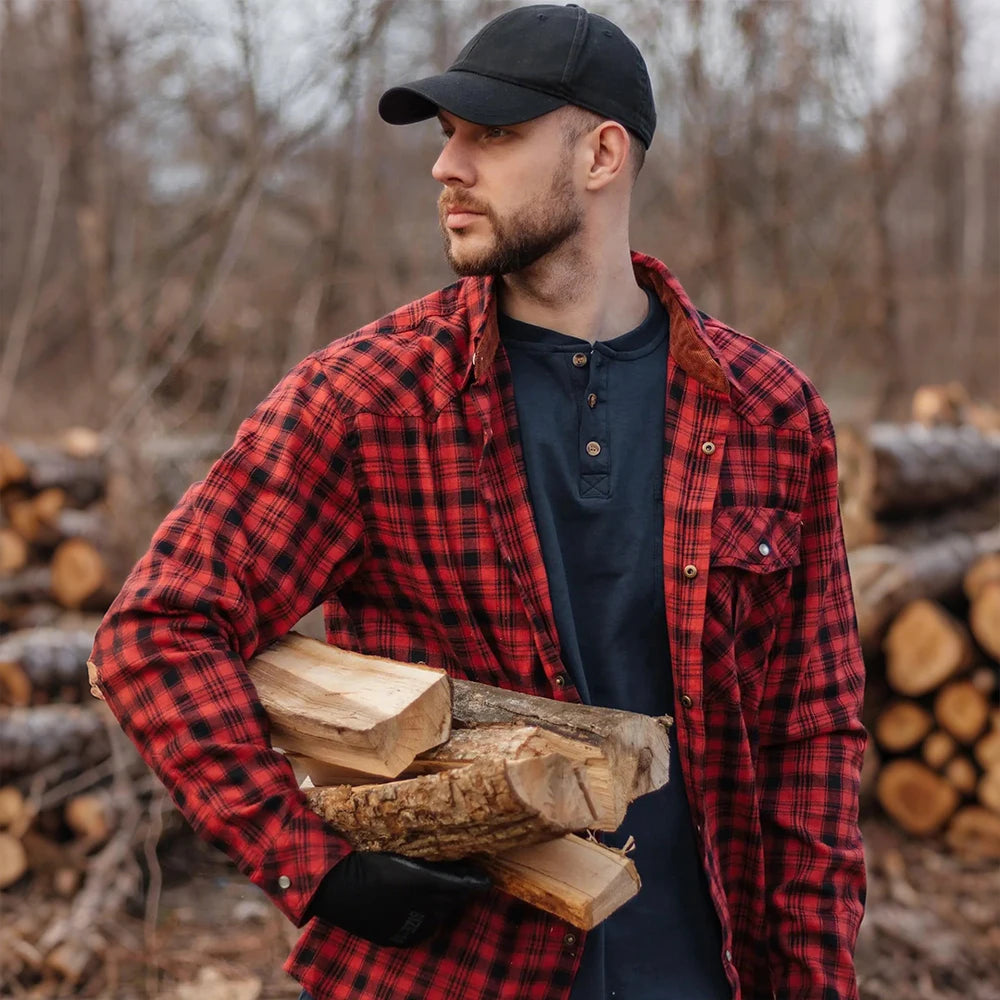 Men's Shirts Spring Flannel Long Sleeve Plaid Checkered Brushed Casual Western Cowboy Pearl Snap Shirt Popular Clothes US Size