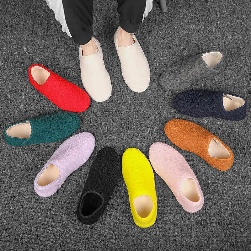 Men Winter Slippers Women Warm Shoes Soft Plush Flats Casual Shoes Male Loafers Lightweight Home Walking Couples Shoes Footwear