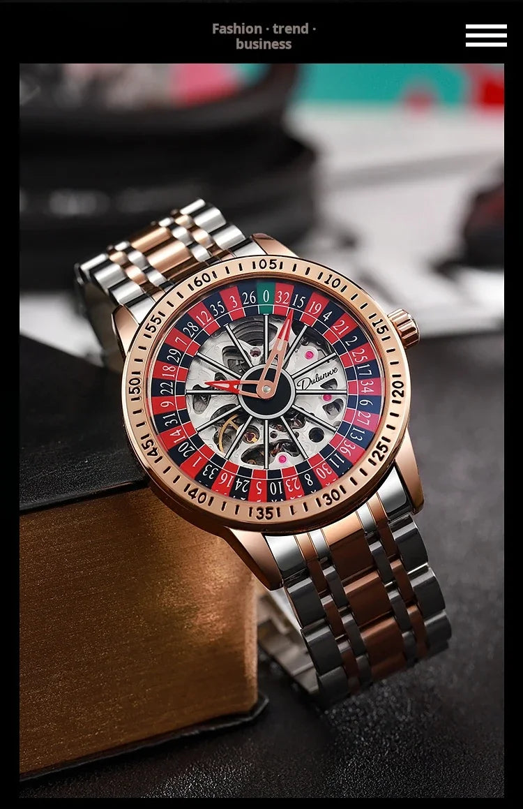 Men Mechanical Watch Automatic Luxury Gambling Rotating Plate Dial Wristwatch Man Casual Waterproof Luminous Clock Reloj Hombre