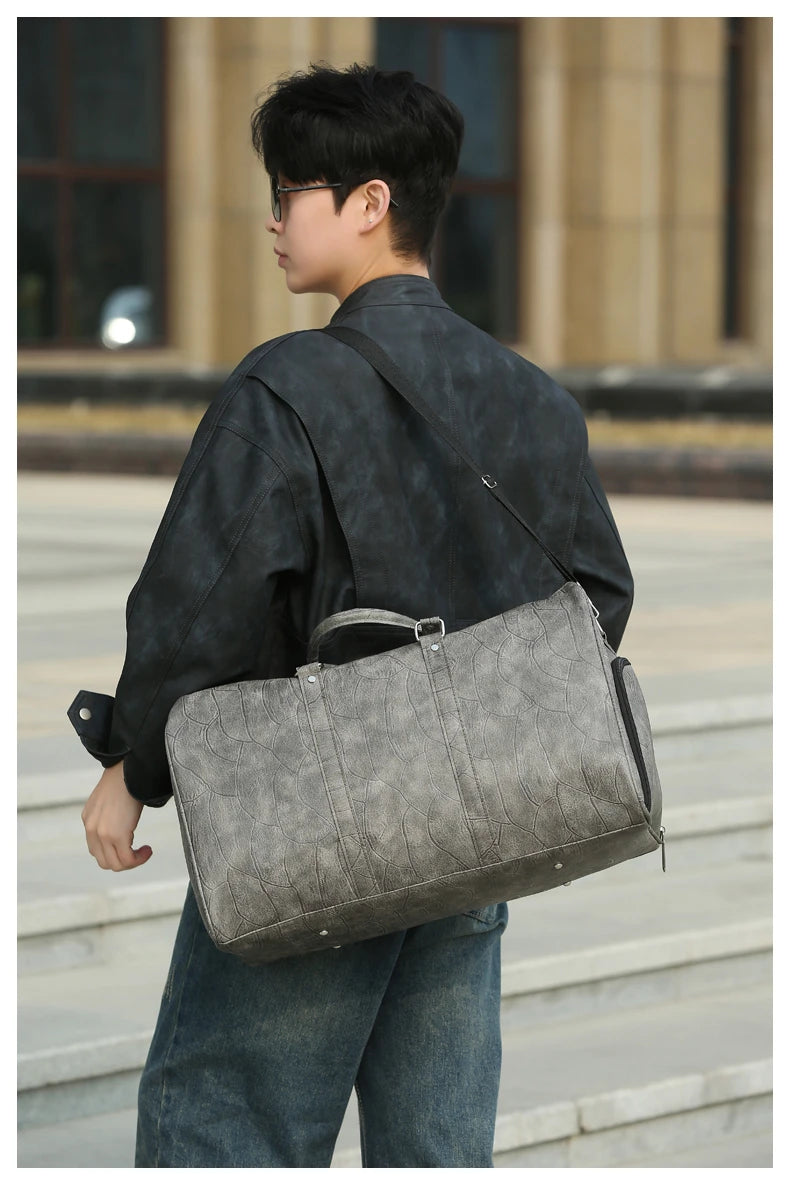 Soft Leather Travel Bag Large Capacity Fashion Weekend Bag Handle Bag Lightweight Sports Gym Bag With Separate Shoe Compartment