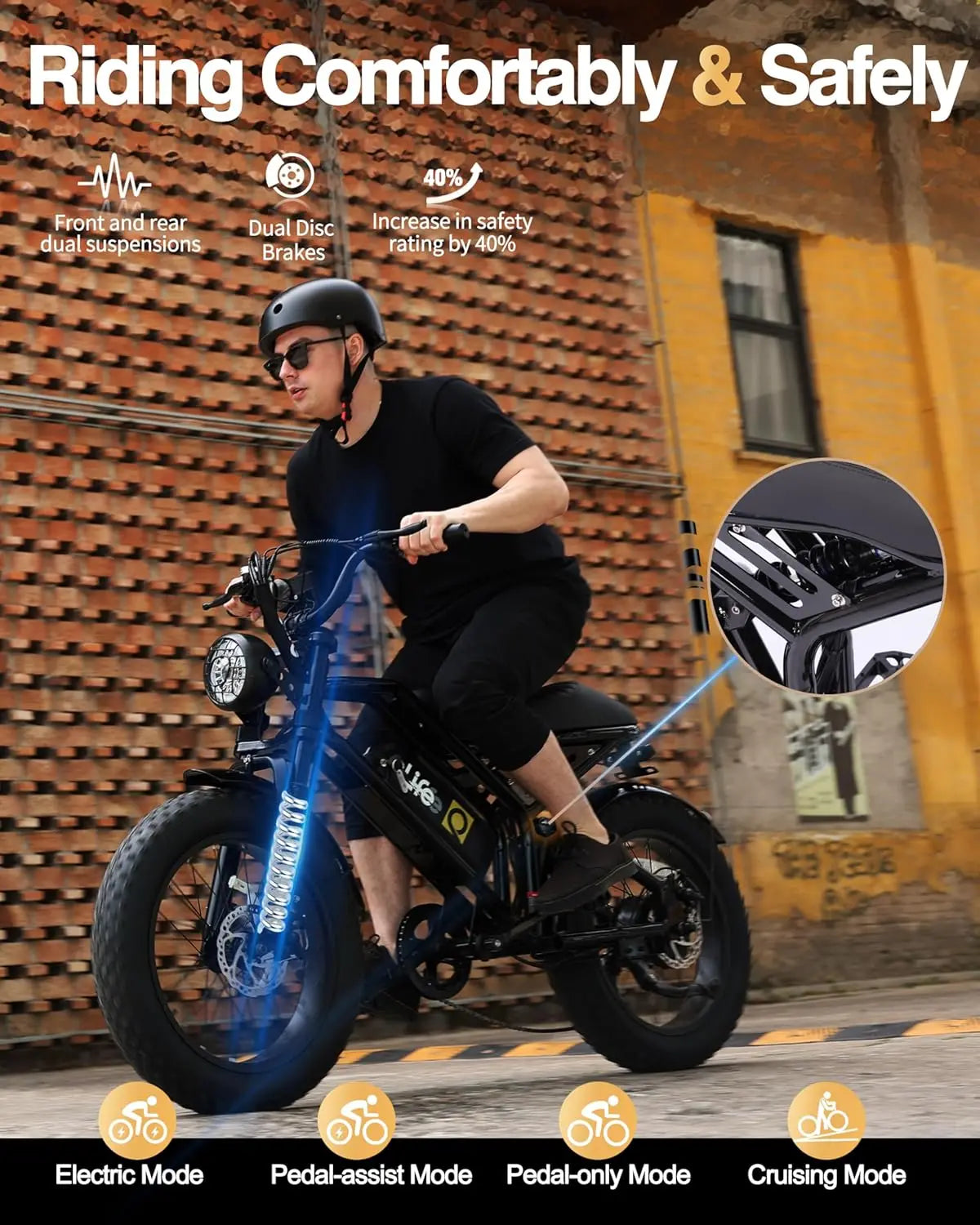 Electric Bike for Adults/Teens Spark-1500W Peak Motor 20" Fat Tires 28MPH(Unlock to 35MPH) Dirt Bike, 624-1248Wh, Customized