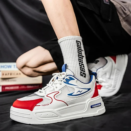 Men's Sneakers for Spring and Summer Are Breathable Fashionable Low-top Round-toe Lace-up and Color-blocked Sports Shoes