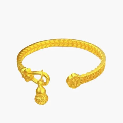 Gourd Open Bangle Women's 24K Gold AU999 - Gold gourd bangle, adjustable size for dating occasions