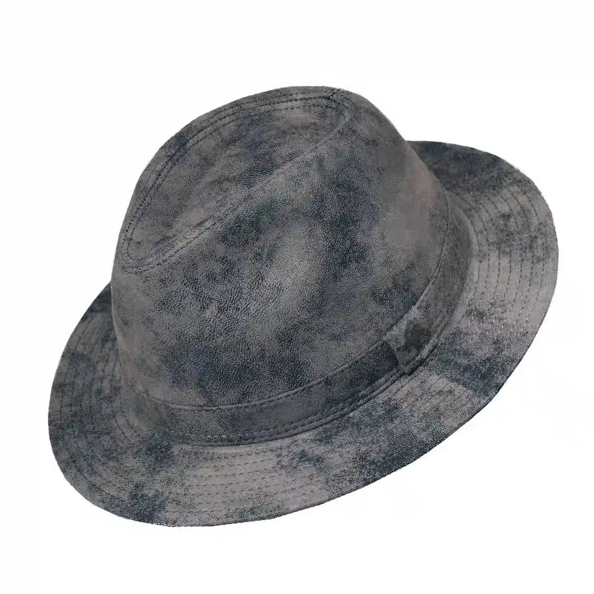 Man High Quality Genuine Leather Jazz Fedora Gentleman Cowhide Short Brim Black/Brown Top Hat Male Shows Topper Color Blocking