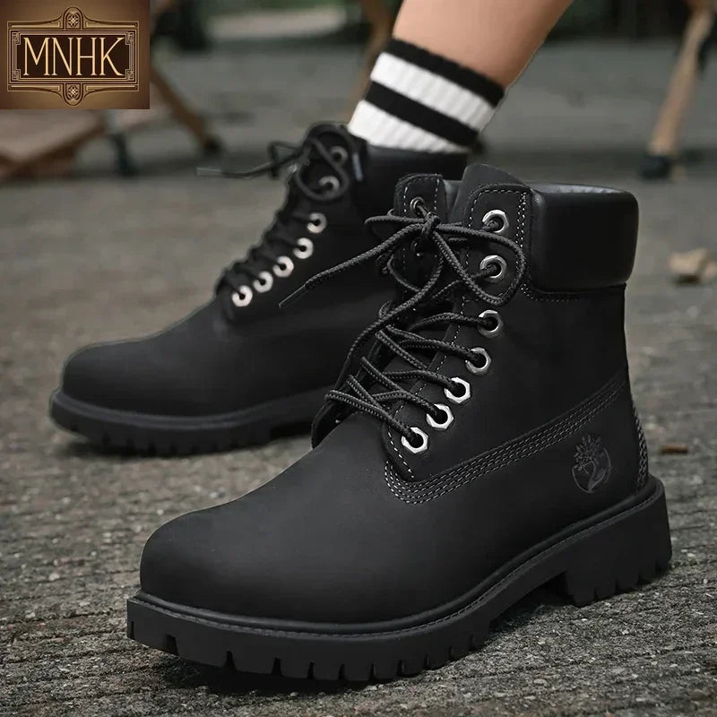Boots Men High Top Boots Men's Leather Shoes Winter Fashion Plush Warm Shoes Outdoor Sneakers Lace Up Non-Slip Ankle Boots Male