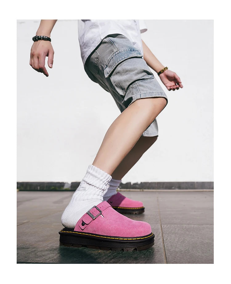 Summer Half Slippers for Men Non Slip Beach Shoes Classic Clogs Shoes Men's Slippers Fashion Big Leather Casual Slippers