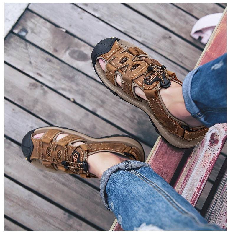 2025 Genuine Leather Men Shoes Summer New Large Size Men's Sandals Men Sandals Fashion Sandals Slippers Big Size 38-47