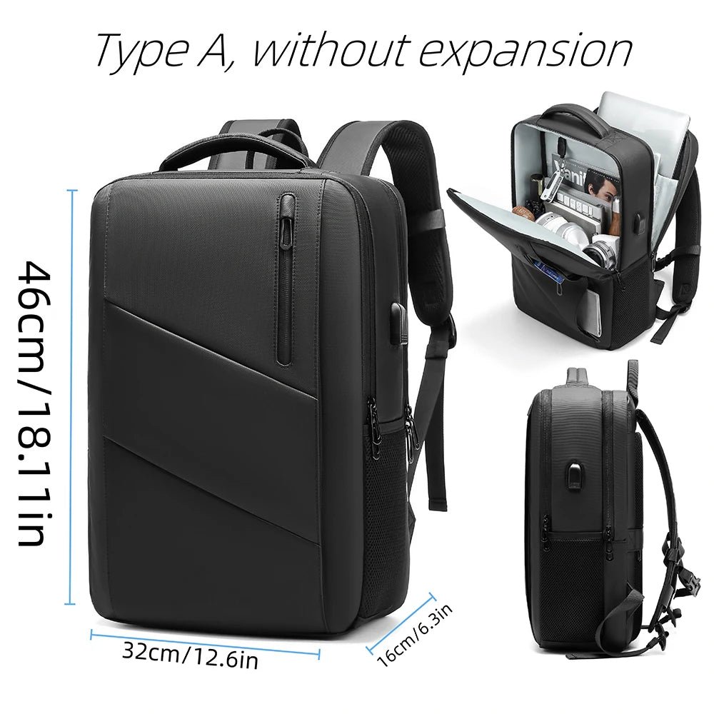 Large Capacity Men's Backpack Expandable Business Travel Bag 15.6 inch Laptop Waterproof Backpack USB Charging Camping Baggage