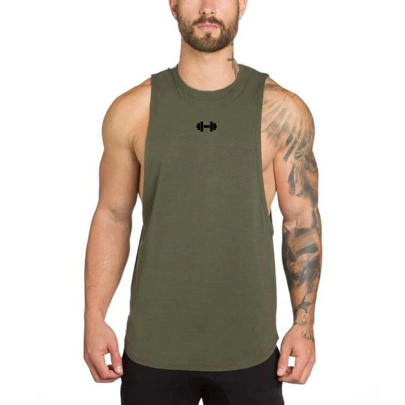 Mens Workout Muscle Sleeveless T-Shirts Gym Bodybuilding Fitness Sport Tank Tops Summer Breathable Cotton Loose Elastic Singlets