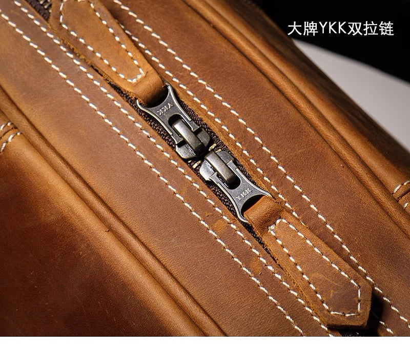 Leathfocus Men's Head Cowhide Travel Tote Crazy Horse Leather Crossbody Bag Women Camping Luggage Bag 14" Laptop Travel Bag