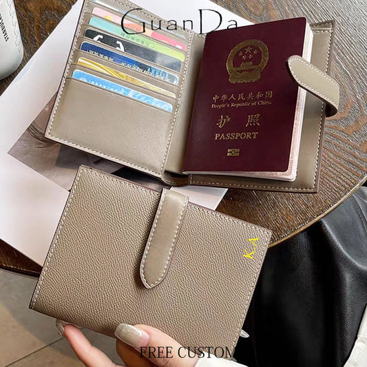 Luxury Design Genuine Leather Wallet For Woman Custom Initials Fashion Folding Passport Holder Business Card Holder Coin Purse