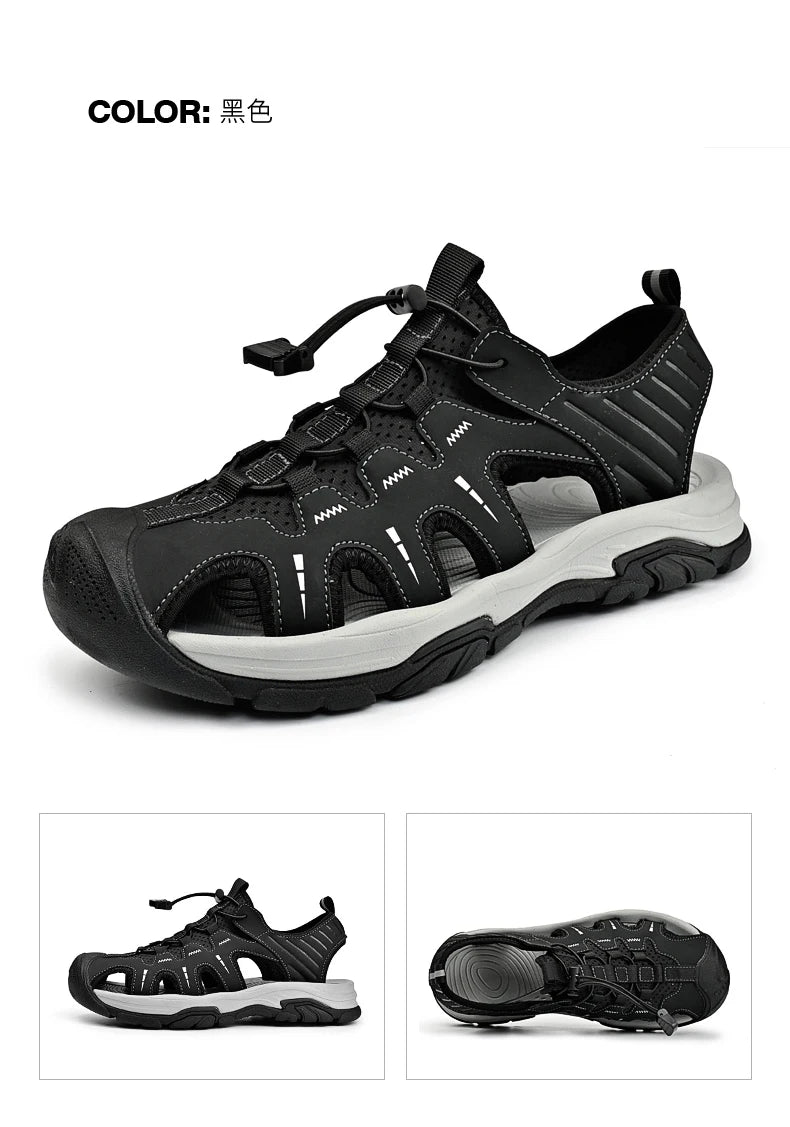 Jumpmore Fashion Men's Leather Sandals Summer Outdoor Hiking Shoes Size 38-45
