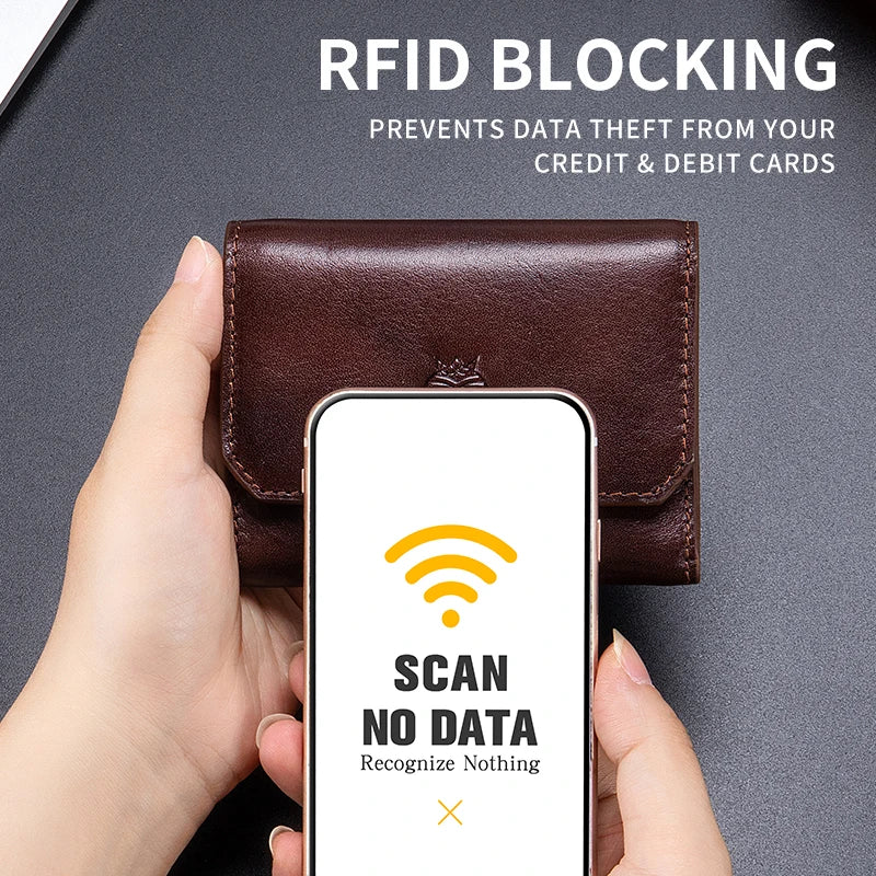 Genuine Leather Wallet for Men Minimalist Tri-Fold Purse with RFID Protection  Zipper Coin Pocket  Credit Card Slots