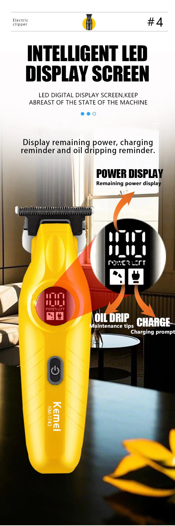 KM-1743 Professional Hair Clippers Set for Men Wireless USB Charging Hair Trimmer Machine Men's Professional Hair Clippers