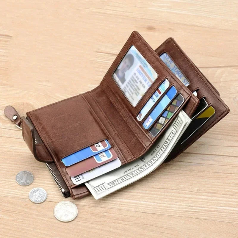 Leather Men’s Wallet Luxury Mens Purse Male Zipper Card Holders with Coin Pocket Rfid Wallets Gifts for Men Money Bag