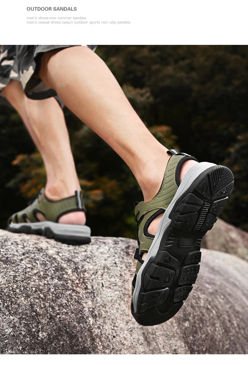 Jumpmore Fashion Men's Leather Sandals Summer Outdoor Hiking Shoes Size 38-45