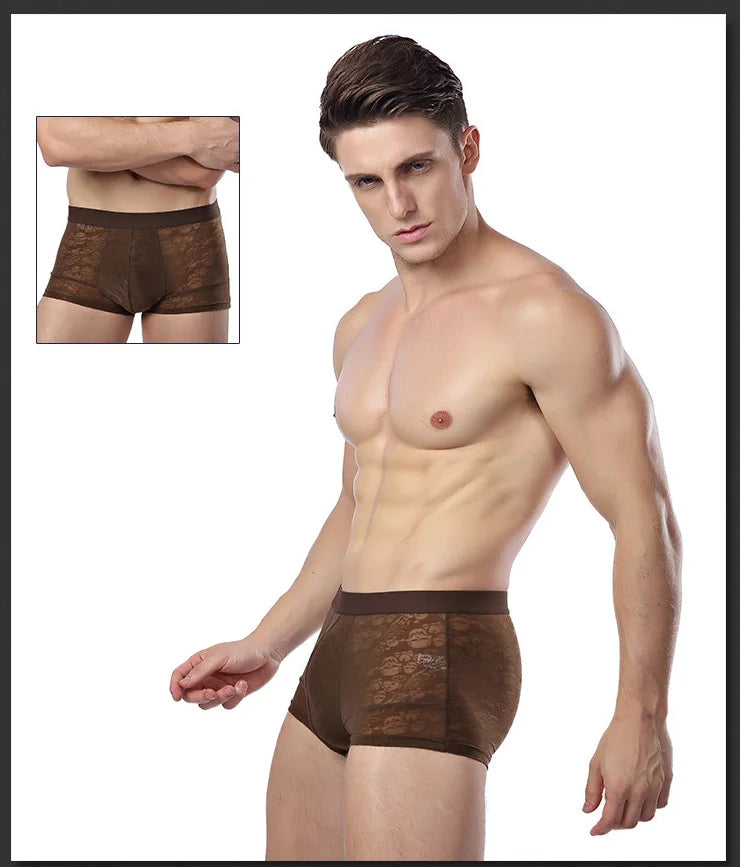 Men Boxer Underwear Sexy Ultra Thin Strectch See Through Panties Ice Silk Breathable Mid Waist Solid Underpants Male Briefs