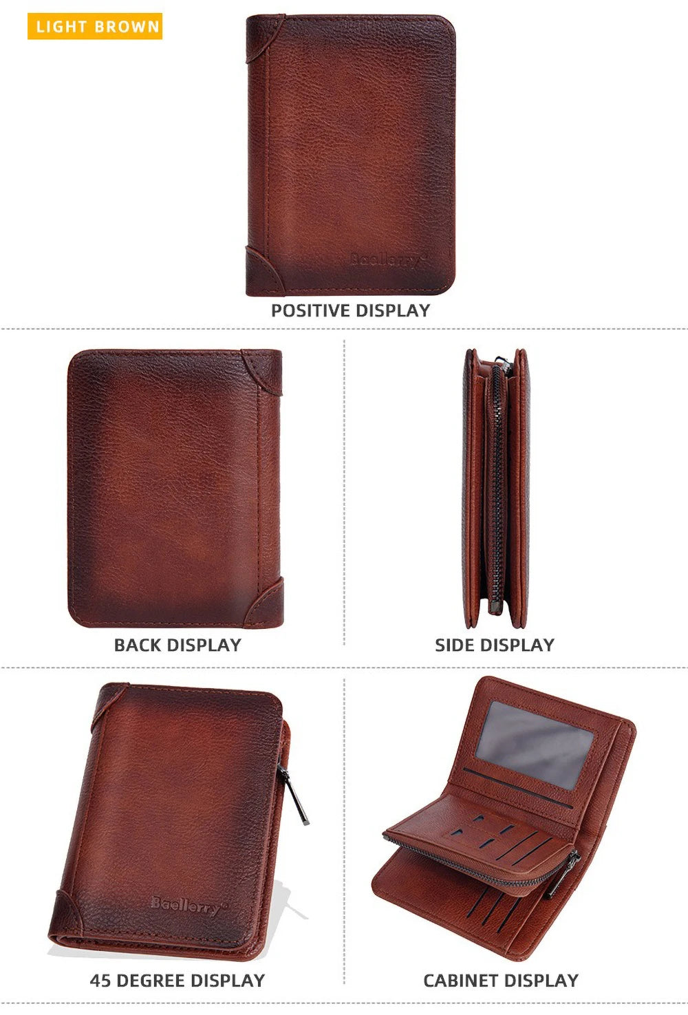 Vintage Leather Wallet for Men Baellerry RFiD Blocking Short Bifold Wallet with Zipper Closure and Coin Pocket Small Mens Purse