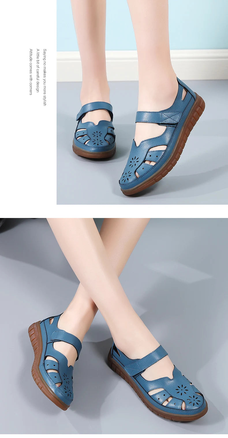 Sandals Summer Breathable Leather Slippers Women Fashion Non-Slip Casual Roman Shoes Ladies Sandals on Sale Off White Shose
