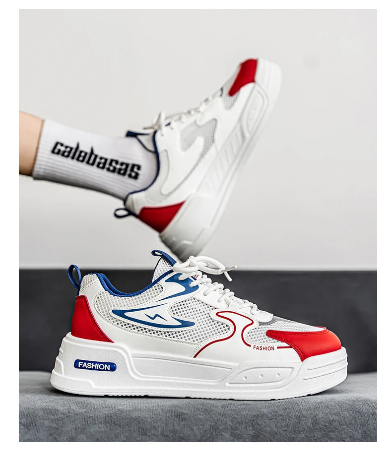 Men's Sneakers for Spring and Summer Are Breathable Fashionable Low-top Round-toe Lace-up and Color-blocked Sports Shoes