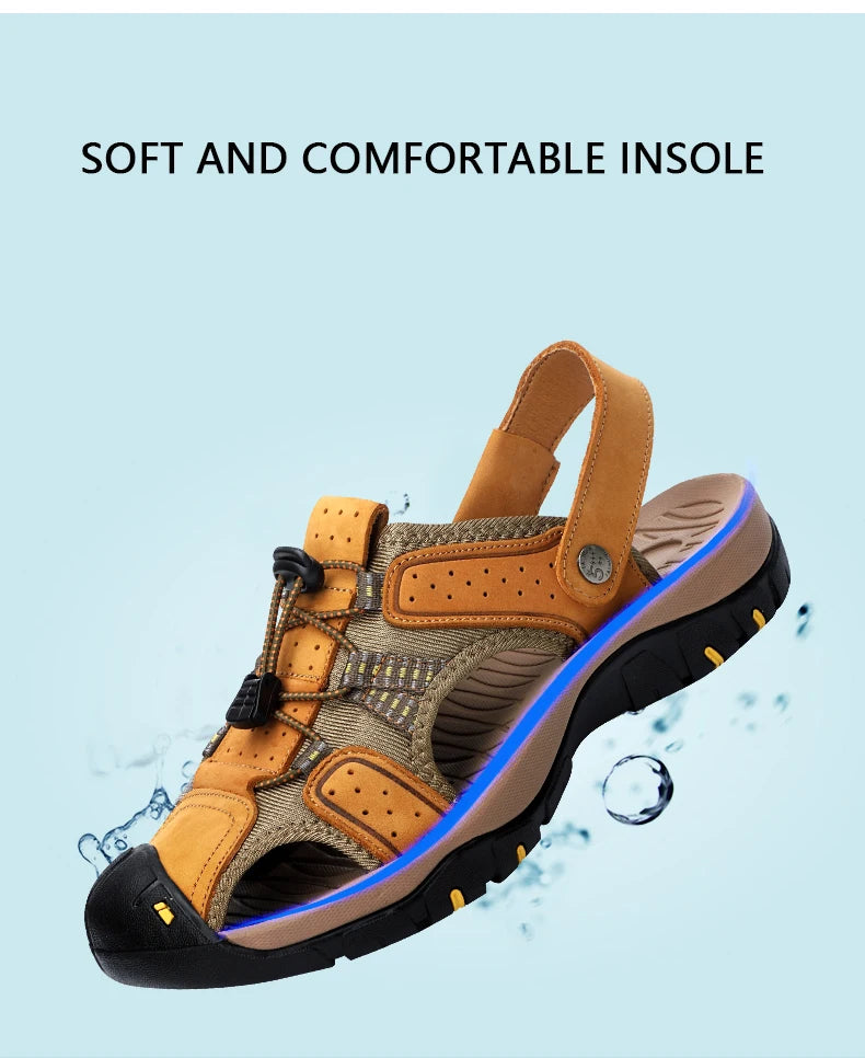 Genuine Leather Men Shoes 2023 Summer New Men's Beach Sandals Classic Men Outdoor Casual Sandals Slippers Plus Size 38-47