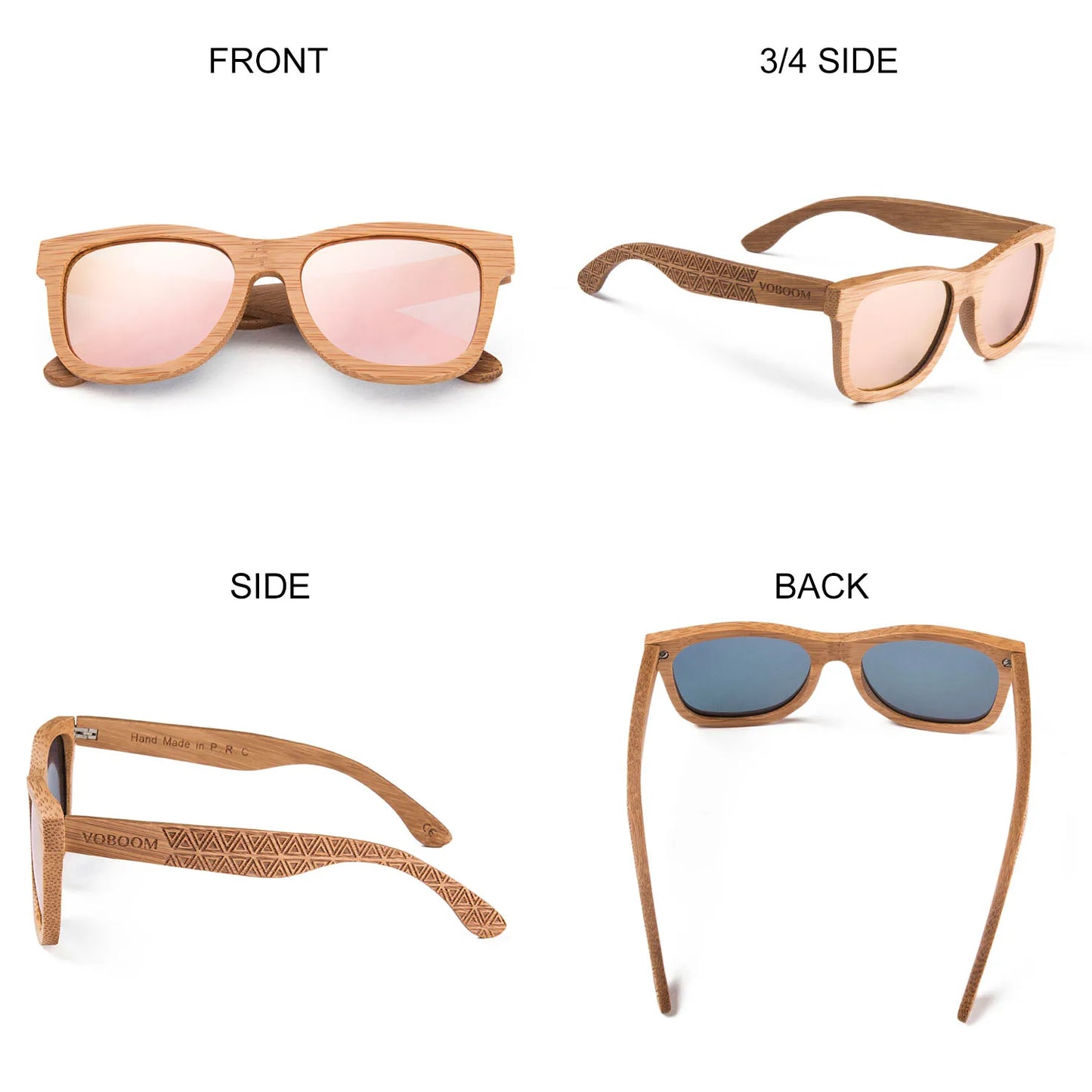 VOBOOM Men Wood Sunglasses Women Bamboo Glasses For Polarized Mirror Sun Glasses Handmade Colorful Eyewear Mirror Shades