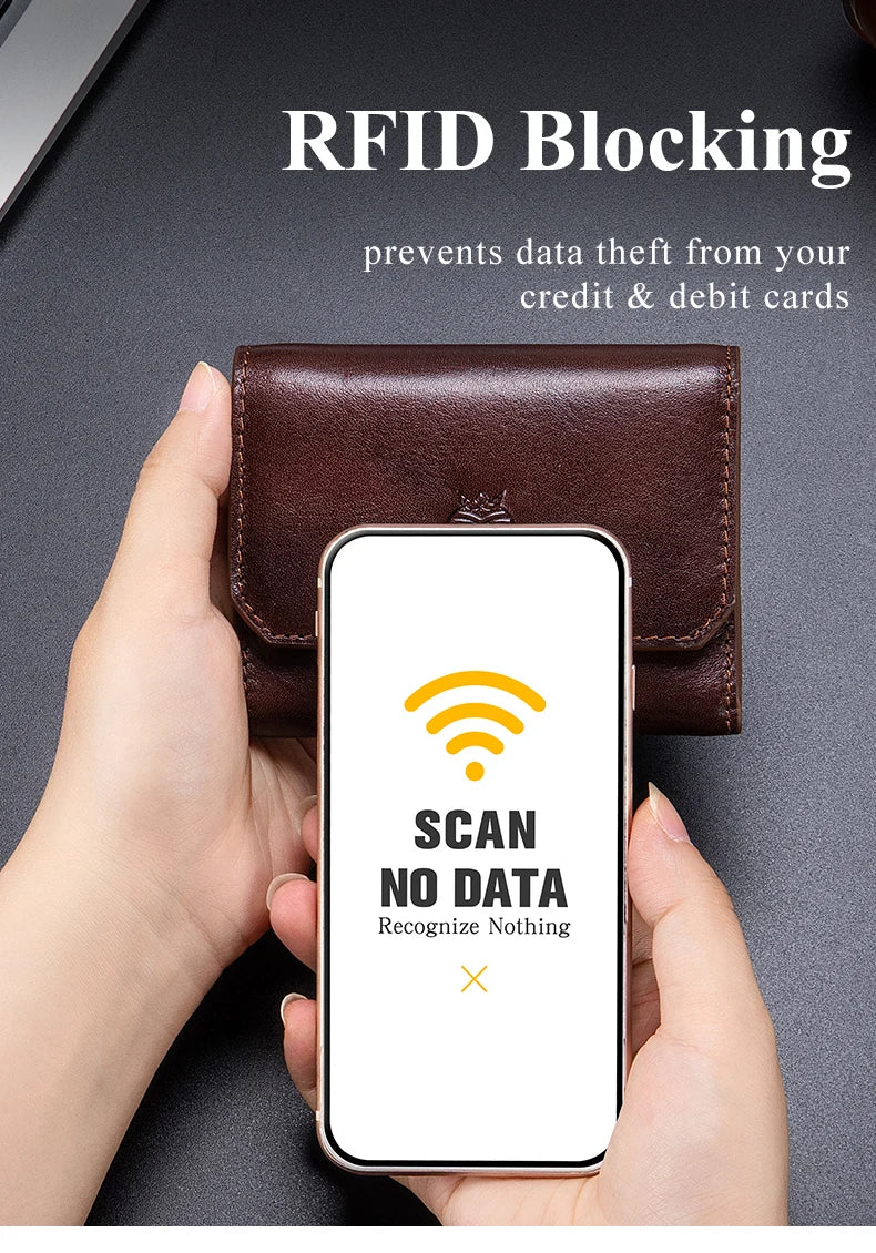 Genuine Leather Wallet for Men Minimalist Tri-Fold Purse with RFID Protection  Zipper Coin Pocket  Credit Card Slots