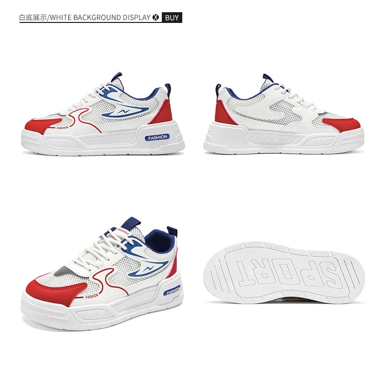 Men's Sneakers for Spring and Summer Are Breathable Fashionable Low-top Round-toe Lace-up and Color-blocked Sports Shoes