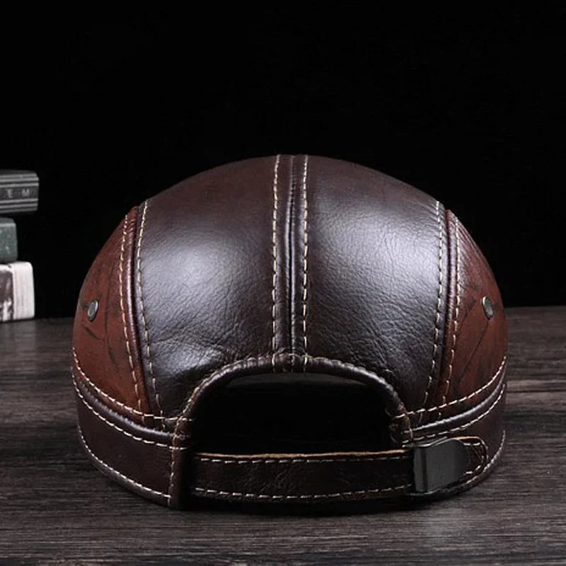 2025 Winter Man Genuine Leather Baseball Caps Male Casual Cowhide Belt Ear Warm 56-60 Adjustable Splice Flight Hats