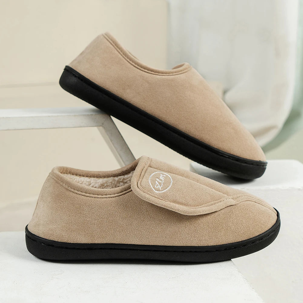 Slippers for Men Suede Leather Non-Slip Slip-on Shoes Comfy Warm Plush Walking Shoes Indoor/Outdoor for Diabetic Swollen Feet
