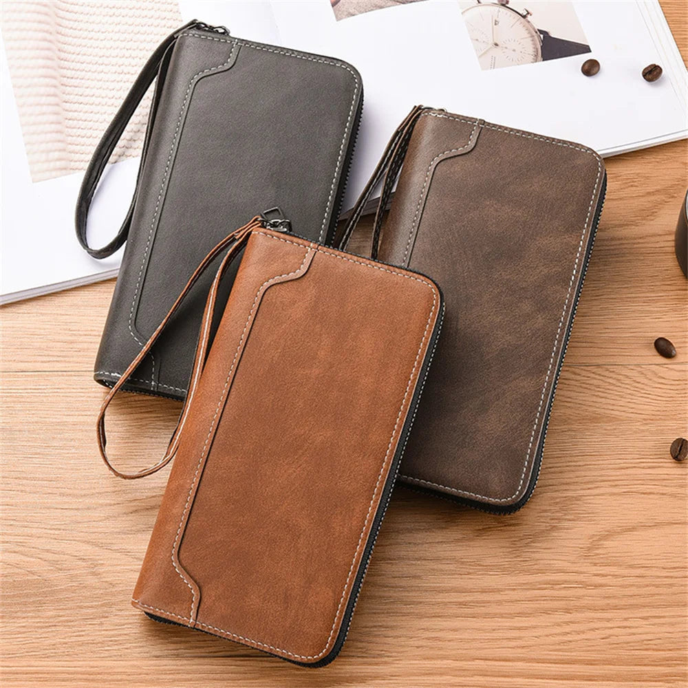 Men's PU Leather Long Wallet Large Capacity Phone Bags Multi Card Business Clutch Bags Male Travel Zipper Coin Purses
