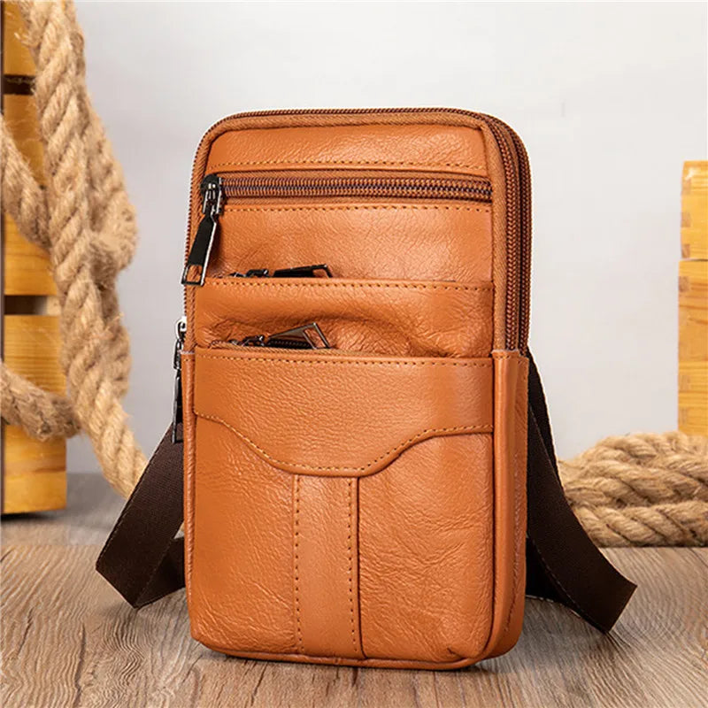Men Genuine Leather Shoulder Male fanny pack High Quality Messenger Bags  Men's Fashion Business Belt Bag Small Briefcase Waist